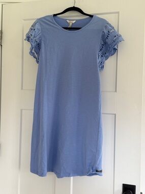 Matilda Jane Light Blue Knit Dress with Crochet Flutter Sleeves